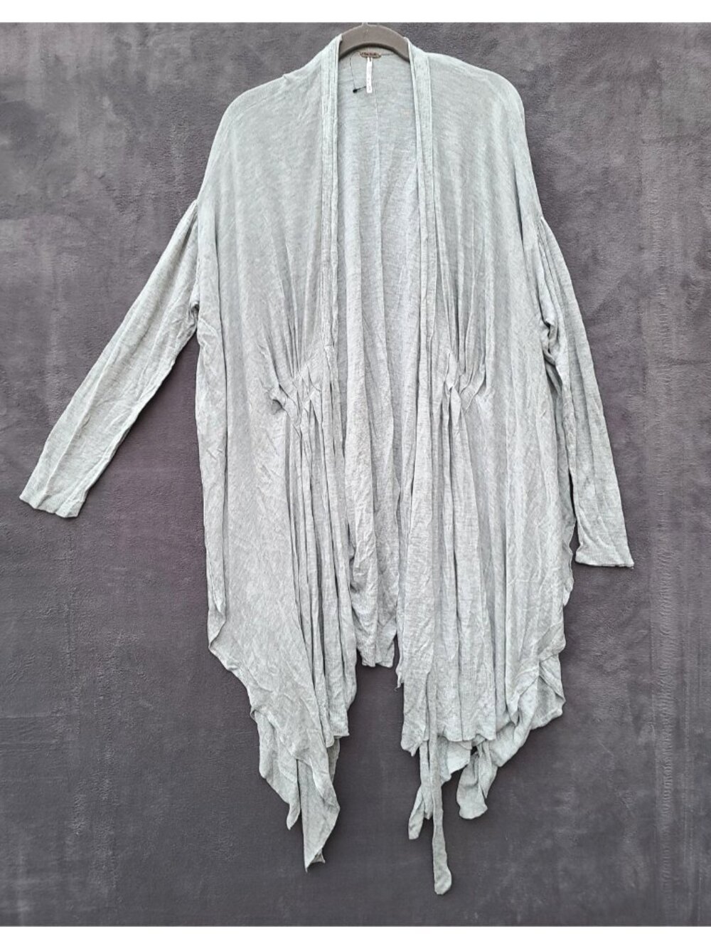 Free People Pleated Tie Front Cardigan LS Sweater S Gray Boho Soft Airy NWOT - Picture 2 of 13